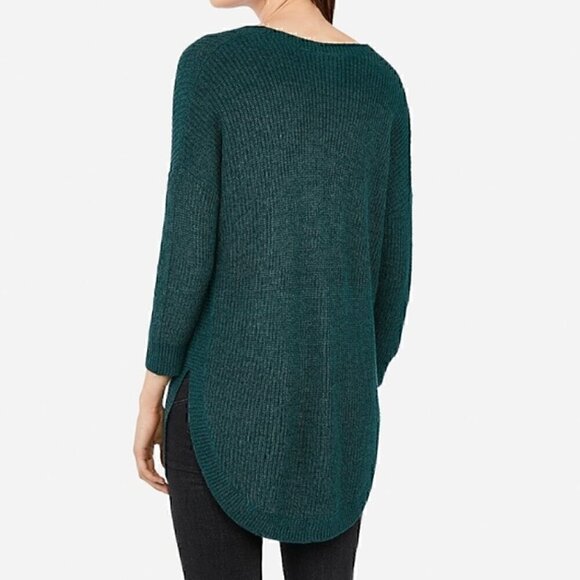 EXPRESS Strappy Circle Hem Tunic Sweater Solid Teal Green Blue 3/4 Sleeve Winter - Picture 4 of 15